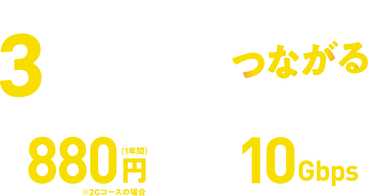 3つの安でつながるスターキャット!月額880円(1年間)2Gコースの場合 下り最大10Gbs